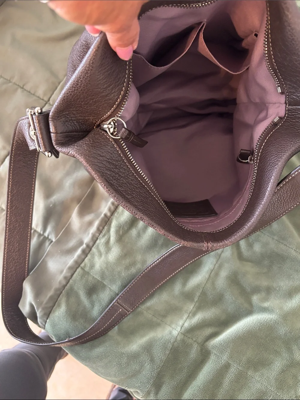 Coach Pebbled Leather Shoulder Bag in Dark Brown